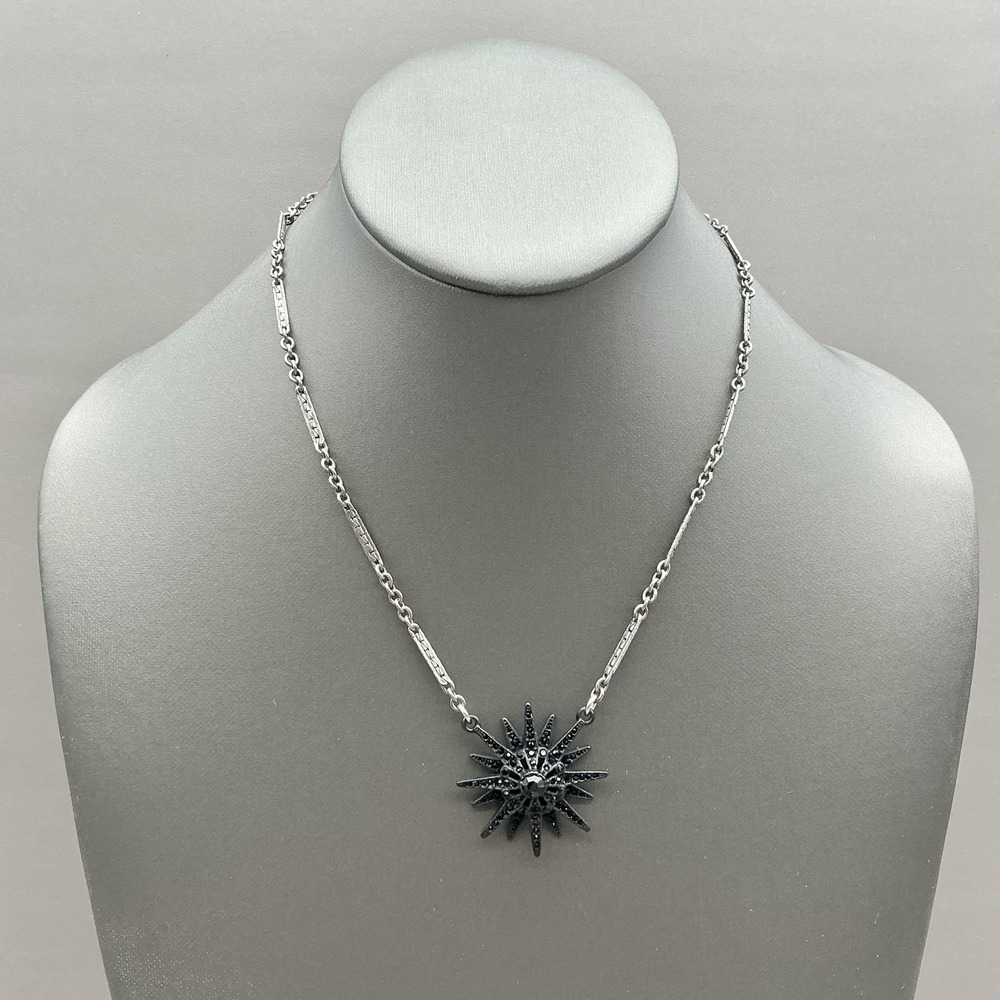 Lulu Frost Necklace Starburst Pendant Black‎ Stones Silver Tone Chain Womens 16"